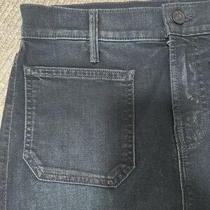 MOTHER denim skirt Patch Pocket Jean Mini Skirt size 26 Black, raw edge hem